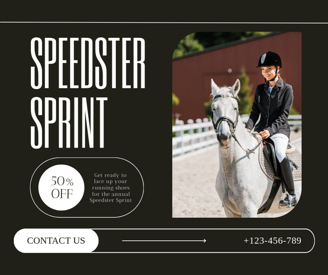 Sprint Competition In Equestrian Sport At Half Price Facebook Design Template