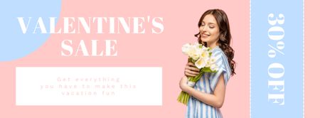 Platilla de diseño Valentine's Day Sale with Beautiful Woman with Bouquet Facebook cover
