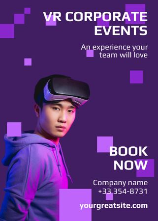 Virtual Corporate Events Ad with Asian Man Invitation Modelo de Design