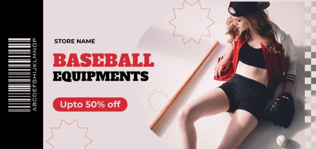 Baseball Equipment Store Ad With Discounts Offer Coupon Din Large Šablona návrhu