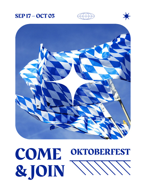Oktoberfest Authentic Event on Blue and White Flyer 8.5x11in Design Template