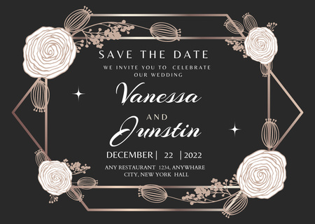 Wedding Invitation with Flowers in Black Postcard – шаблон для дизайна