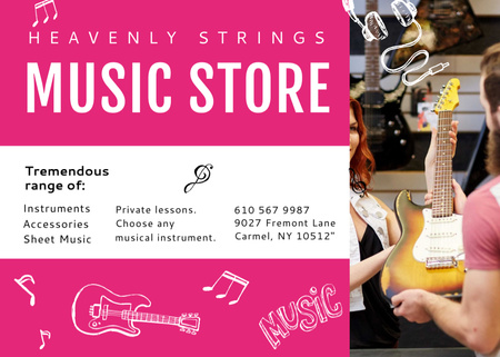 Music Store Ad Seller with Guitar Postcard 5x7in Design Template