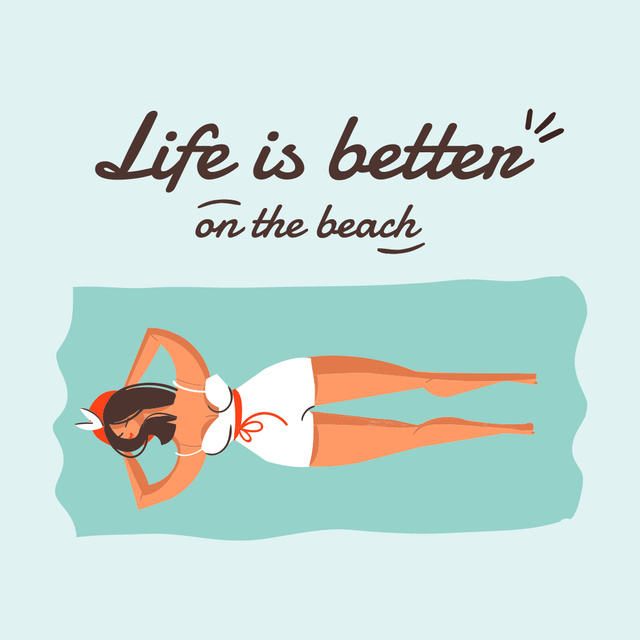 Young Woman resting on Beach Instagram Design Template