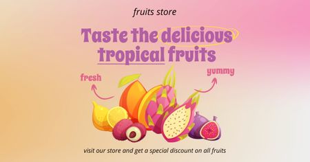 Modèle de visuel Fruits tropicaux délicieux avec offre de réduction - Facebook AD