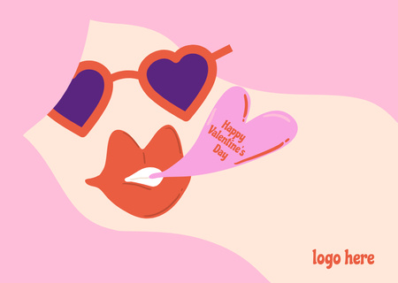 Kedves Valentin-napi üdvözlet szív alakú napszemüveggel Card tervezősablon