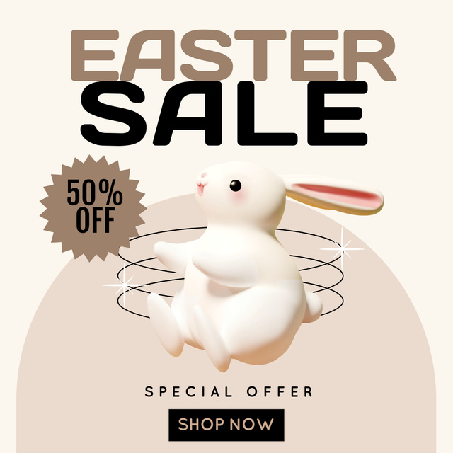 Easter Special Offer with Decorative Rabbit Instagram Tasarım Şablonu
