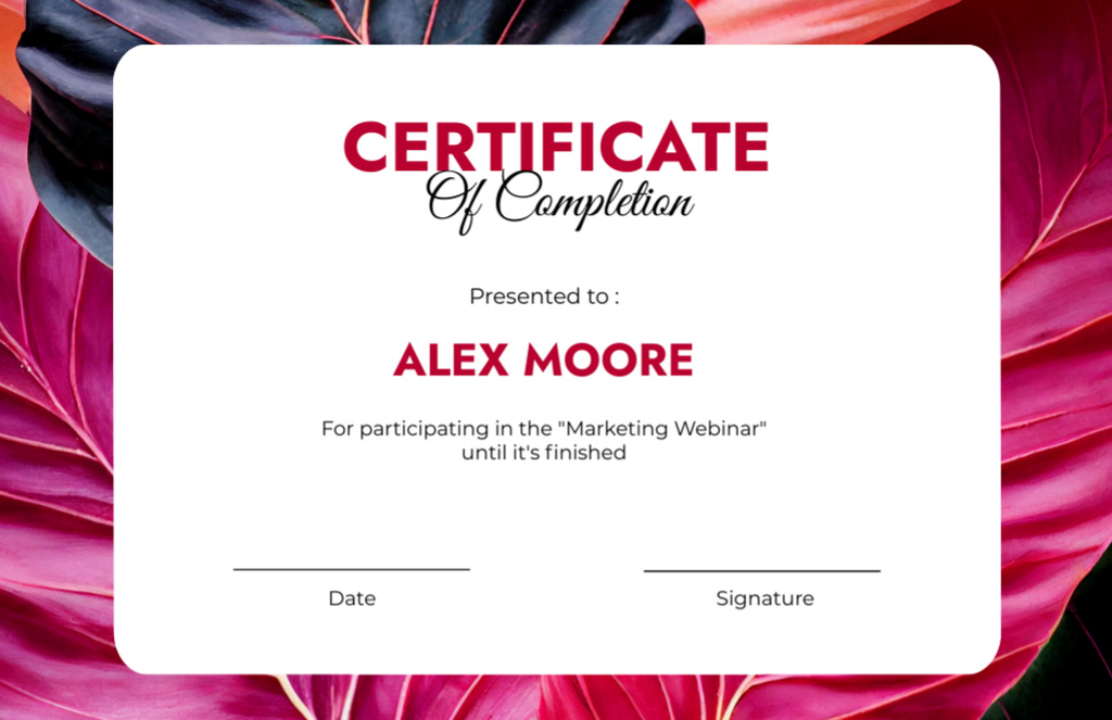 Award for Participating in Marketing Webinar Certificate 5.5x8.5in Design Template