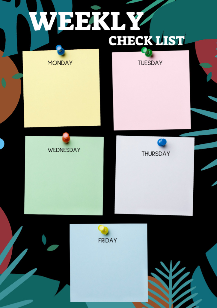 Weekly Checklist with Push Pins on Floral Pattern Schedule Planner Design Template