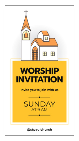 Convite para adoração com ilustração da igreja Instagram Story Modelo de Design