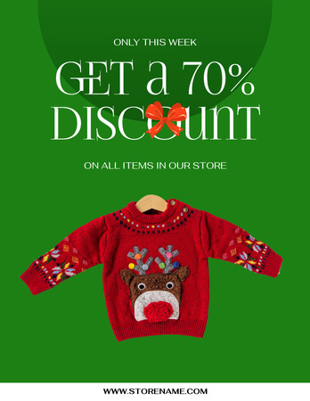 Funny Christmas Sweater with Deer Flyer 8.5x11in Šablona návrhu