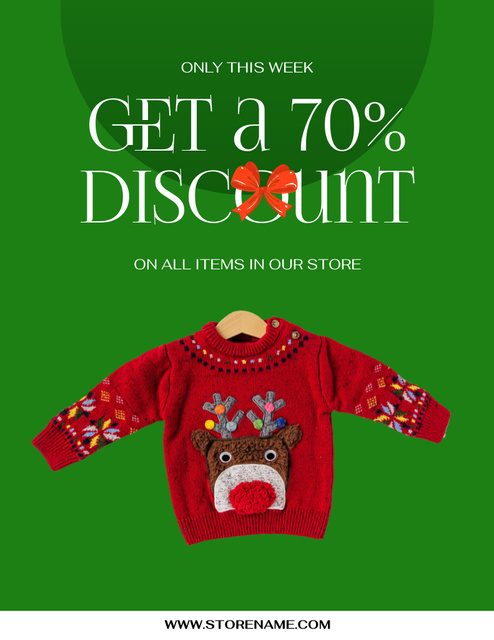 Funny Christmas Sweater with Deer Flyer 8.5x11in – шаблон для дизайну