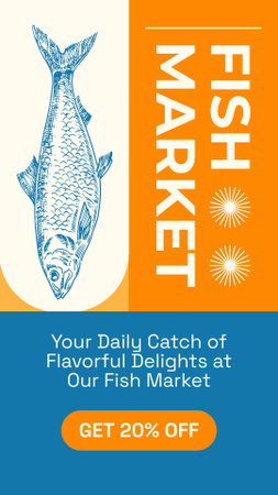 Template di design Schizzo di pesce per l'annuncio del mercato del pesce Instagram Story
