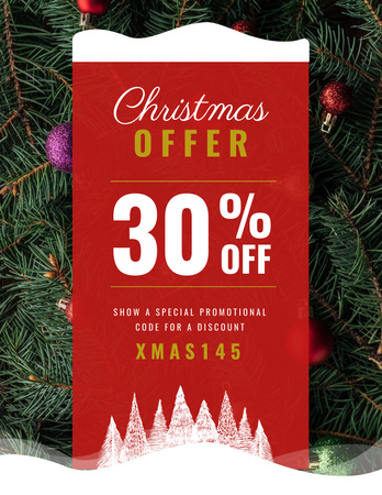 Christmas Offer Decorated Fir Tree Flyer 8.5x11in Design Template