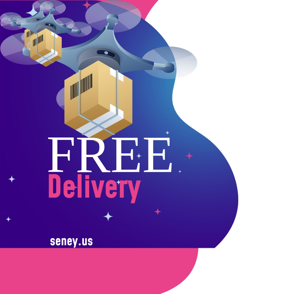 Shipping offer Drones delivering parcels Instagram ADデザインテンプレート
