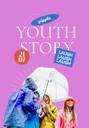 Funny Friends in Raincoats under Umbrella Poster 28x40in Design Template