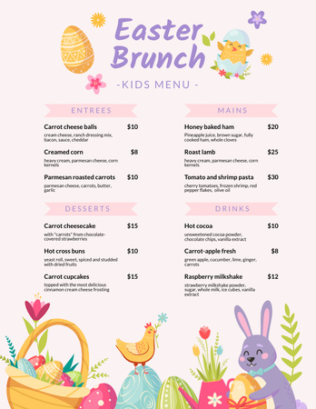 Offer of Easter Brunch with Cute Illustration Menu 8.5x11in Design Template