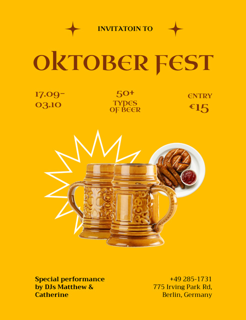 Oktoberfest Celebration Announcement on Yellow Invitation 13.9x10.7cm Modelo de Design