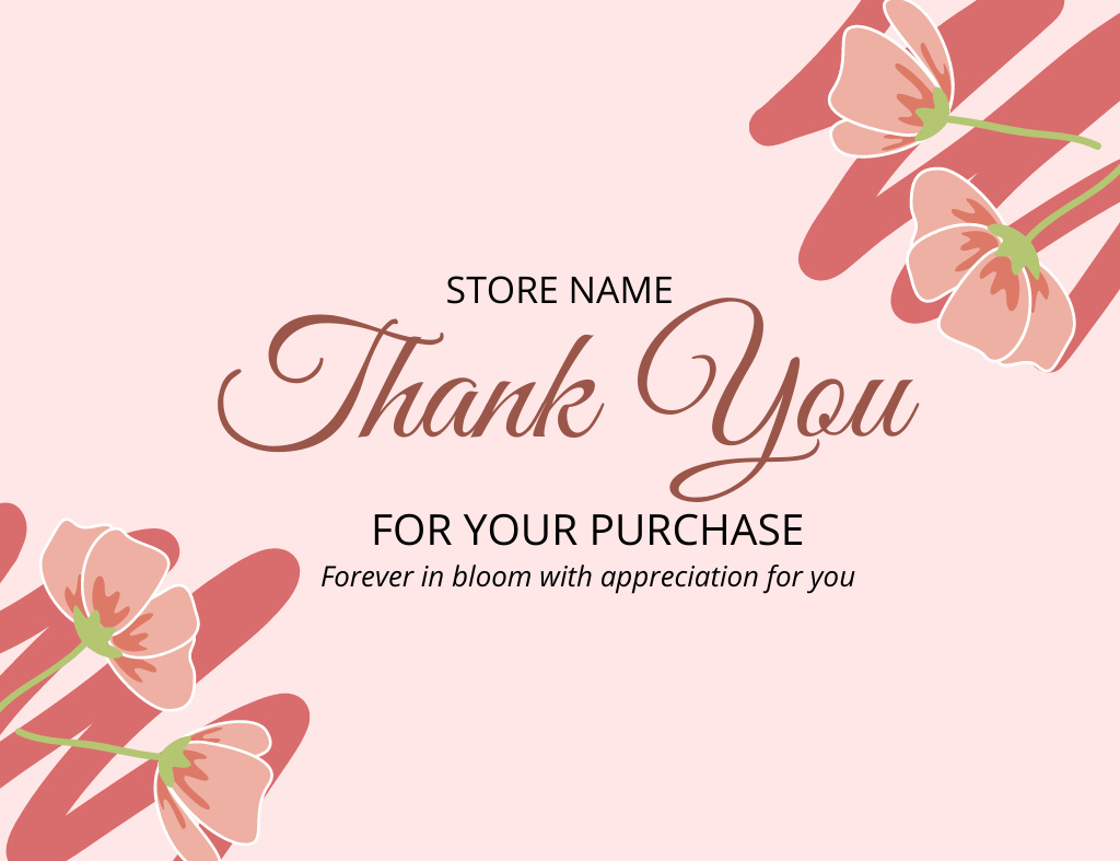 Thank You for Purchase Text with Pink Wildflowers Thank You Card 5.5x4in Horizontalデザインテンプレート