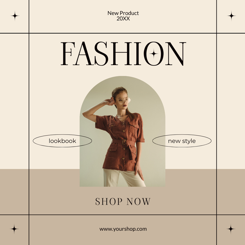 Fashion Ad with Attractive Girl on Beige Instagramデザインテンプレート