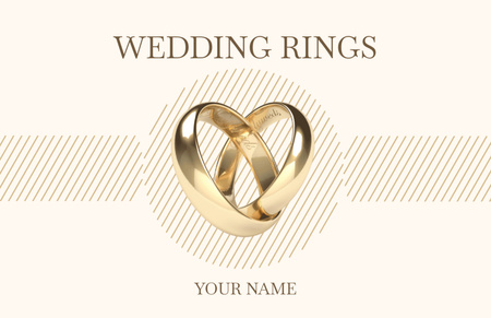 Classic Gold Wedding Rings on Beige Business Card 85x55mm Design Template