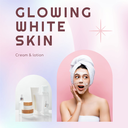 Ontwerpsjabloon van Instagram van Witte cosmeticaproducten voor een stralende huid