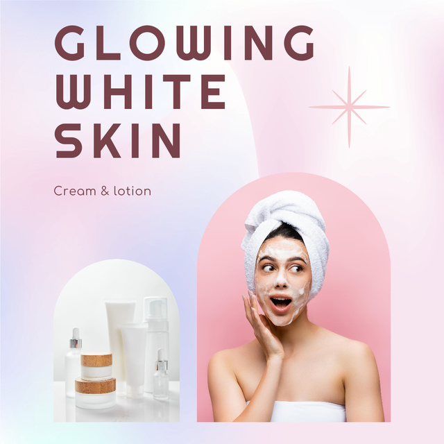 White Cosmetics Products for Glowing Skin Instagram Šablona návrhu
