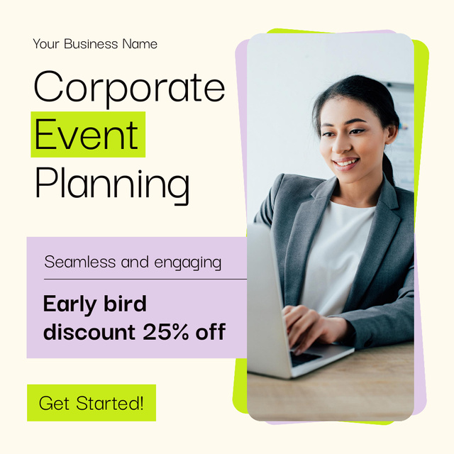 Plantilla de diseño de Early Bird Discount Offer for Corporate Event Planning Social media 