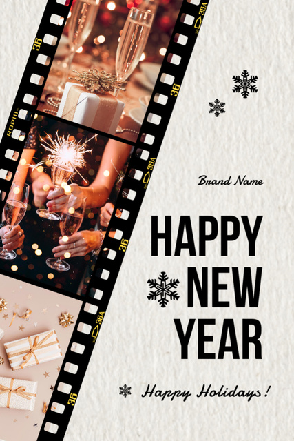 Vibrant New Year Greeting with Sparkler And Presents Postcard 4x6in Vertical Modelo de Design