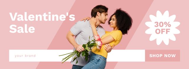 Ontwerpsjabloon van Facebook cover van Valentine's Day Sale with Couple and Flowers