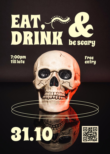 Plantilla de diseño de Halloween Party Announcement with Creepy Skull Invitation 