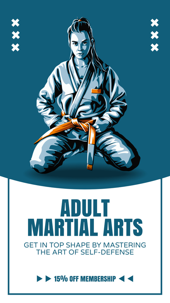 Adult Martial Arts Ad with Creative Illustration of Fighter Instagram Story Design Template