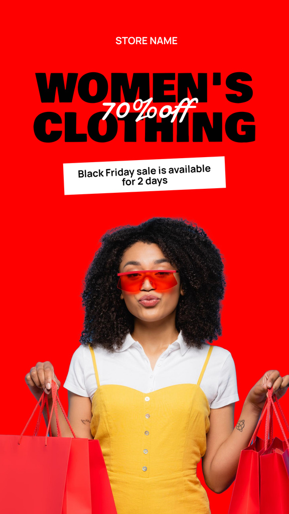 Stylish Woman with Shopping Bags on Black Friday Instagram Story – шаблон для дизайну