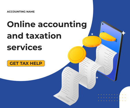 Plantilla de diseño de Servicios de contabilidad e impuestos en línea en azul Medium Rectangle 