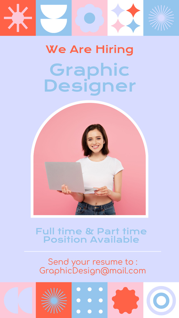 Szablon projektu Graphic Designer hiring Ad with Abstract Pattern Instagram Story