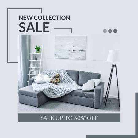 Furniture Sale Ad with Grey Sofa Instagram Design Template