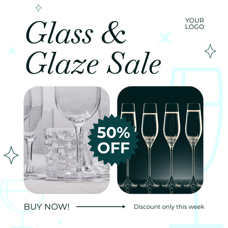 Finest Glass Drinkware Sets At Half Price Instagram AD Design Template