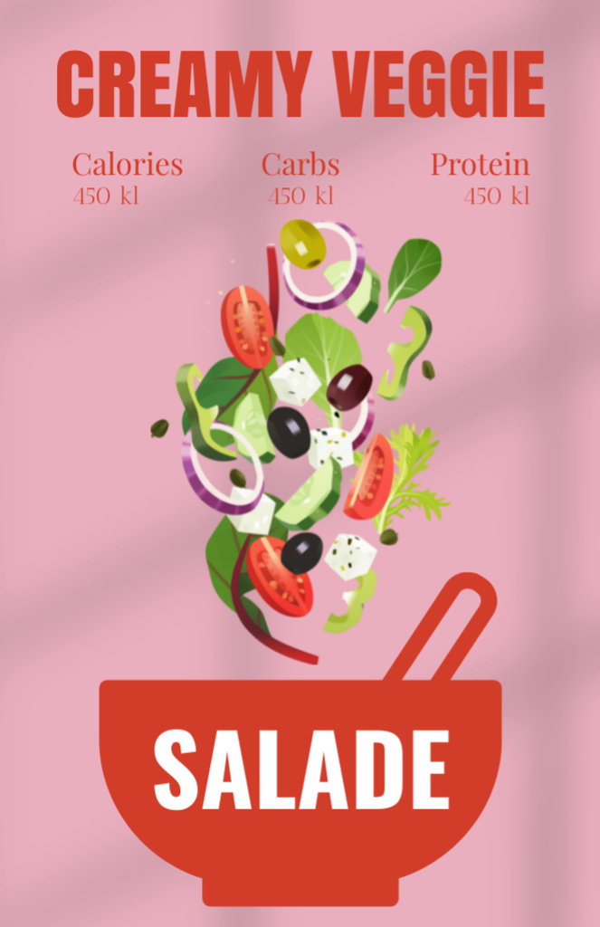 Designvorlage Creamy Veggie Salad Cooking für Recipe Card