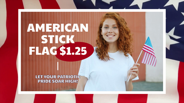 Young Woman Selling American Stick Flags Full HD video Design Template