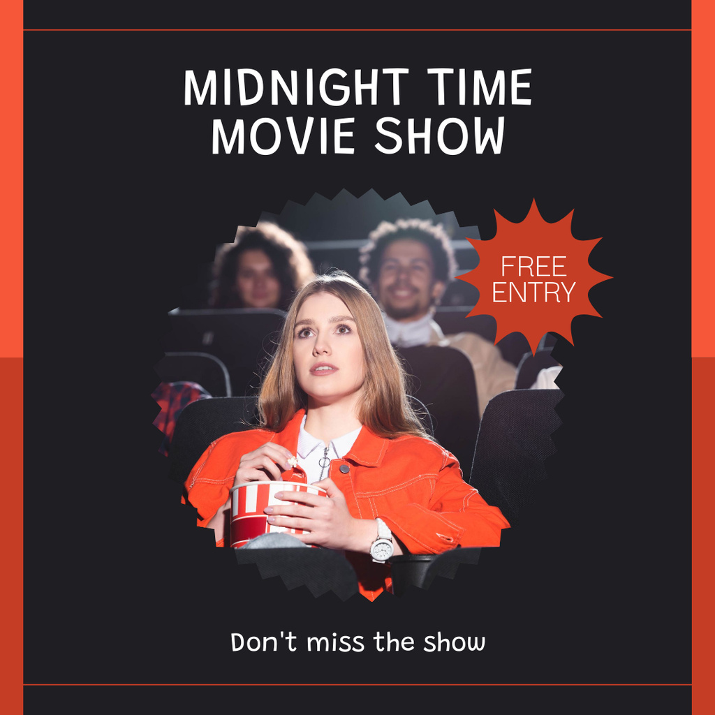 Midnight Movie Show Promotion With Free Entry Instagram Πρότυπο σχεδίασης