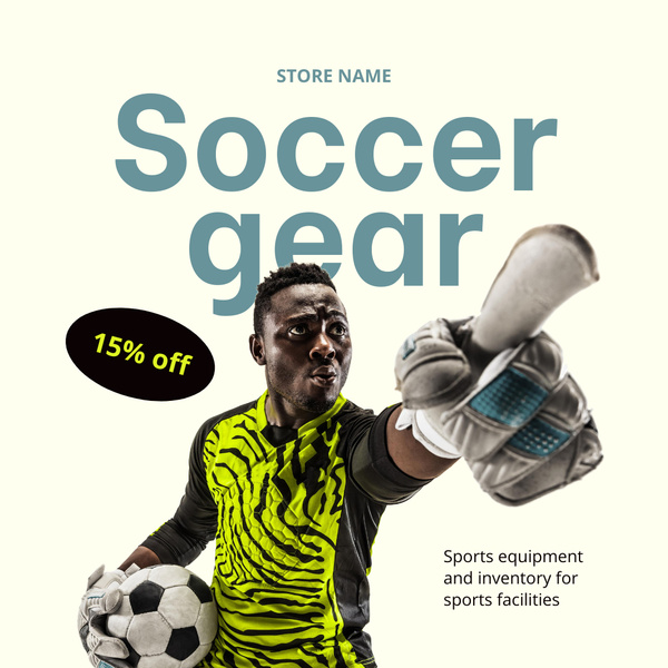 Soccer Gear Sale Offer with Player in Glove