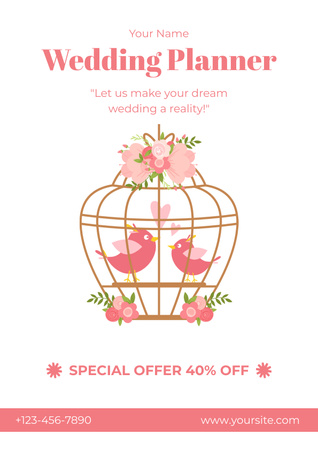Esküvőszervező ajánlat madarakkal a ketrecben Poster tervezősablon