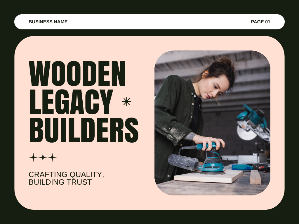 Plantilla de diseño de Woman Promoting Carpentry Services Presentation 