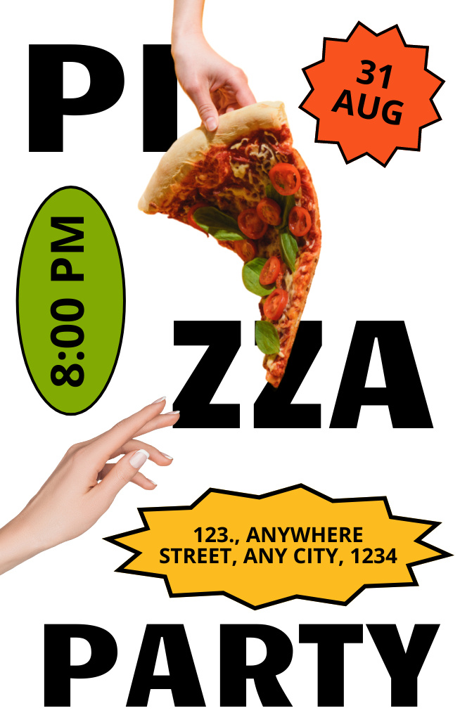 Fabulous Pizza Party Invitation 4.6x7.2in – шаблон для дизайна