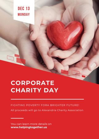 Anúncio do Dia da Caridade Corporativa em vermelho Postcard 5x7in Vertical Modelo de Design