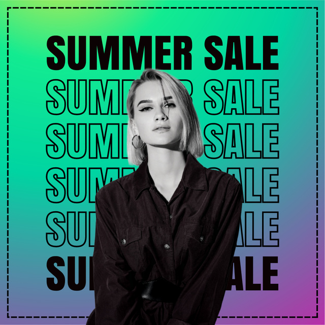 Summer Clothes Sale Ad with Woman in Black Blouse Instagram Tasarım Şablonu