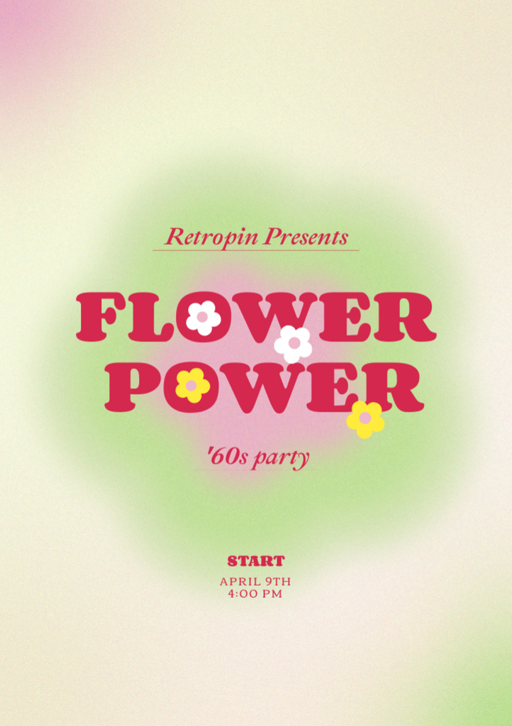 60s Floral Party Announcement Flyer A5デザインテンプレート