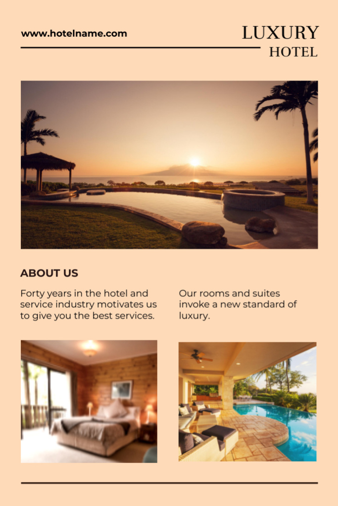 Plantilla de diseño de Majestic Hotel Accommodation Offer With Sunset Flyer 4x6in 