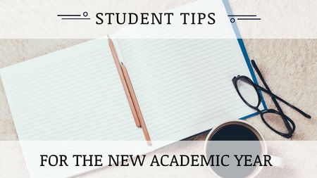 Student Tips Open Notebook and Coffee Title Design Template