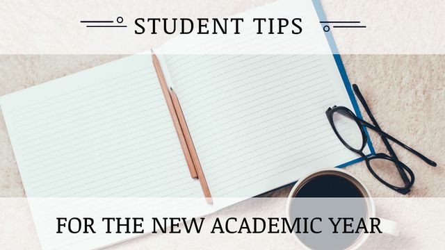 Ontwerpsjabloon van Title van Student Tips Open Notebook and Coffee
